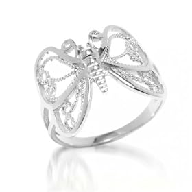 Bling Jewelry Designer Inspired Silver Open Butterfly Filigree Right Hand Ring - 7