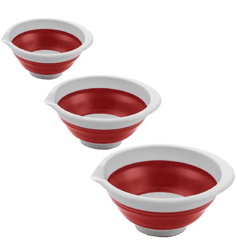 Progressive International Collpsible Mixing Bowls, Red, Set of 3