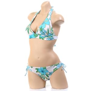 Buy Cute White Blue Floral Halter 2 pc Bikini Swimsuit S Small by Fashion Bloom USA