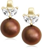 10k Yellow Gold 7.5-8mm Freshwater Cultured Chocolate Pearl, Created White Sapphire and Diamond-Accent Earrings