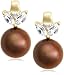 10k Yellow Gold 7.5-8mm Freshwater Cultured Chocolate Pearl, Created White Sapphire and Diamond-Accent Earrings