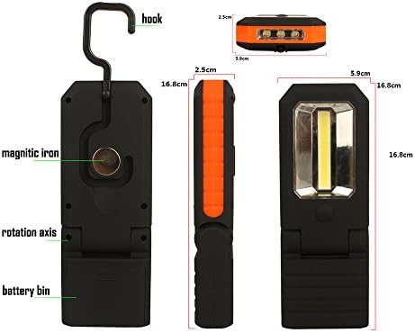 TigerTu Work Light 1 COB+3 LED 2 Modes Switch White Light,with Magnet at Back &amp; Hanging Hook