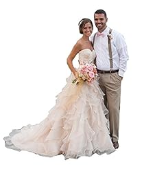 A-line Sleeveless Sweetheart  Applique Lace Organza  Dress with a Chapel Train  With Ruffles