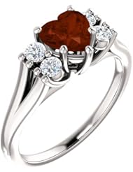 Platinum 6.00x6.00mm Heart Cut Mozambique Garnet and Diamond Ring -- LIFETIME WARRANTY