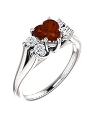 14K White Gold 6.00x6.00mm Heart Cut Mozambique Garnet and Diamond Ring -- LIFETIME WARRANTY
