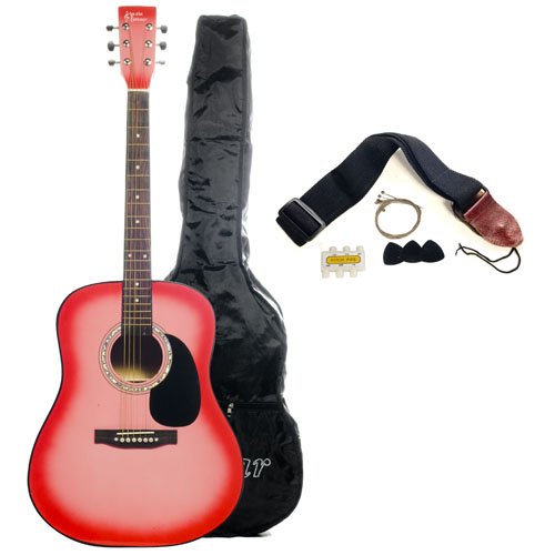 Full Size Acoustic Guitar with Free Carrying Bag and Accessories - Pink