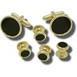 Geoffrey Beene Genuine Black Onyx Cufflink and Stud set with Gold or Silver Trim