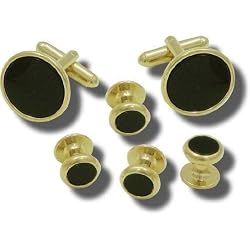 Geoffrey Beene Genuine Black Onyx Cufflink and Stud set with Gold or Silver Trim