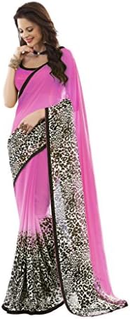 Womantra Graphic Printed Pink Chiffon Saree