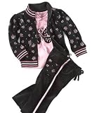 Nannette Little Girl Glittered Jacket, Tee & Pants Set