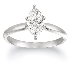 Certified 14k White Gold Marquise Solitaire Diamond Engagement Ring (1 ct, H-I Color, SI2-I1Clarity), Size 7