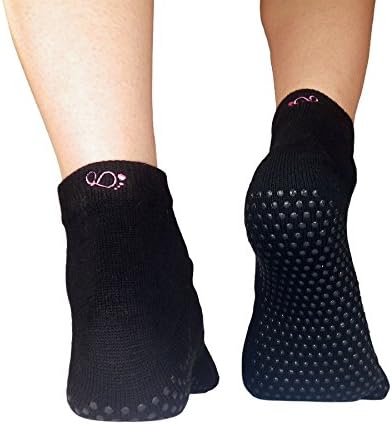 Grip Socks for Yoga, Pilates - Non Slip, Five Toe Ankle High (Black, Pack of 2)
