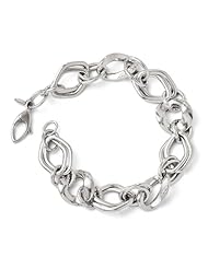 Leslies 14k White Gold Polished and Textured Fancy Link Bracelet Length 7.5"