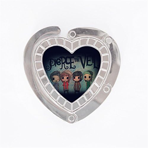 Custom Classic Style Portable Pierce The Veil PTV Pattern Design Women heart shaped Foldable Handbag Purse Hook Hanger Bag Holder