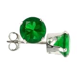 Sterling Silver Emerald Green 1 Carat Size (6 mm) Brilliant Cut CZ Stud Earrings