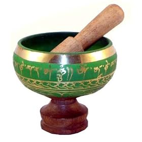 Tibetan Buddhist Green Om Mani Padme Hum 5 Inch Singing Bowl