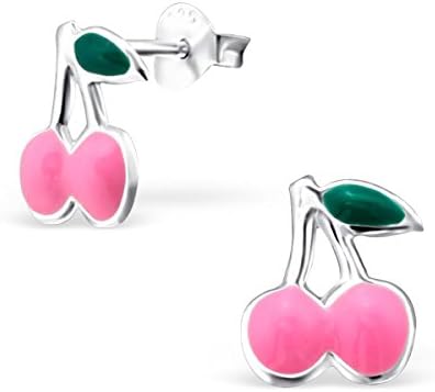Children's Silver Cherry Colorful Ear Studs with Epoxy