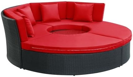 East End Imports EEI-956-EXP-RED-SET Pursuit Circular Outdoor Patio Daybed Set, Espresso Red