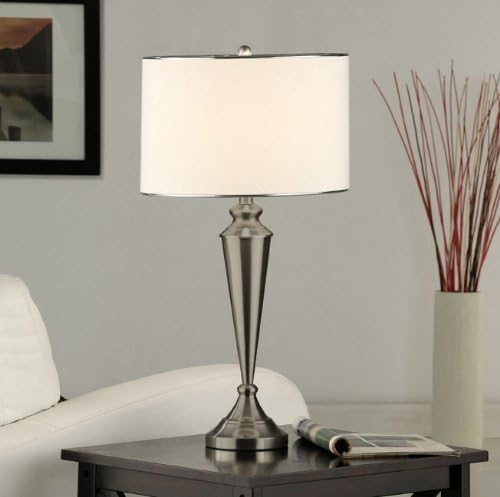 Set of 2 Kings Brand Brush Nickel Metal & Fabric Shade Table Lamps