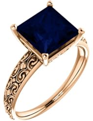 14K Rose Gold 8.00x8.00mm Princess Cut Chatham Created Sapphire Ring -- LIFETIME WARRANTY