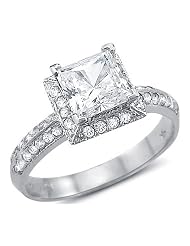 Size - 7 - Solid 14k White Gold Princess Cut Cz Cubic Zirconia Channel... by 