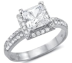 Size - 9.5 - Solid 14k White Gold Princess Cut CZ Cubic Zirconia Channel Engagement Ring 1.5 ct
