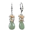 Serenity Prehnite Cultured Pearl Cluster Teardrop Platinum Overlay CAREFREE Sterling Silver Earrings