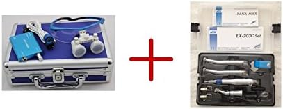 New 3.5x 420mm Surgical Binocular Loupes +Head Light Lamp +Aluminum Box+nsk Style Ex203c + Pana-max High Speed(2h) (Blue)