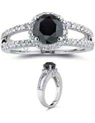 2.00 Cts Black and White Diamond Ring in 14K White Gold
