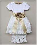 Cassie's Creations White Lace Bodysuit Dress & Bloomer Set