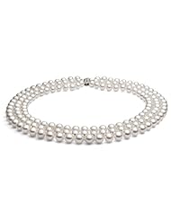 PremiumPearl Triple Strand White Freshwater Pearl Necklace AAA Quality