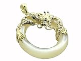 White Mother Of Pearl Dragon Ring Pendant, 14k Gold