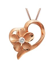 Plumeria Open Heart Necklace with 14K Rose Gold Finish and Chain