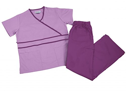 Natural Uniforms Women's Contrast Mock Wrap Scrub Set