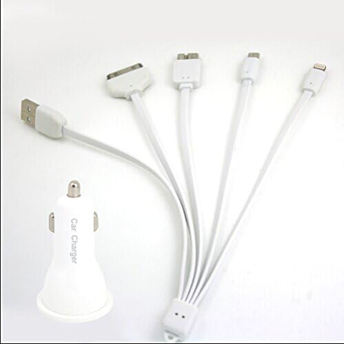 Dual USB Port Car Charger with 4 in 1 USB Charging Cable, Data Cable for iPhone 5S 5C 5, iPhone 4s 4, iPad 4 3 2, iPad mini, iPad air, Samsung Galaxy S5 S4 S3, Note 2, Note 3, Most Android Cell Phones, Tablets and Devices (Car Charger+4 in 1 USB Charging Cable)