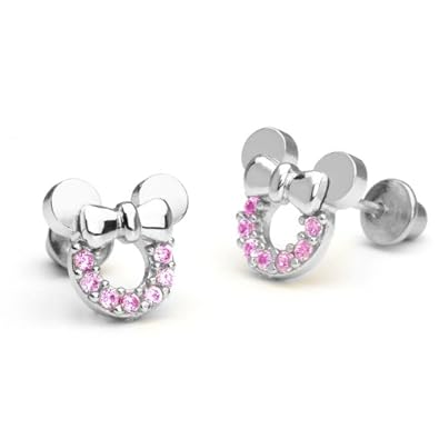 Cheap Girls Jewelry 14k Gold Plated 925 Silver Pink Minnie Mouse Children Screwback Earring Baby, Toddler, Kids & Children For Sale