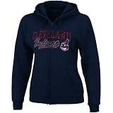 MLB Women's Cleveland Indians The Beauty Long Sleeve Fullzip Fleece Hoodie (Athletic Navy, Medium)