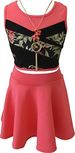 Just Kids Crop Top With Necklace And Skater Skirt Set For Girls Size 10 Coral Color