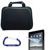 Memory Foam Hand Strap Carrying Case (Black) and Screen Protector with a Free Carabiner Key Chain for the Apple iPad