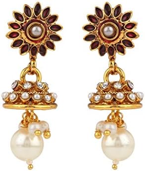 Rajwada Arts Women's Brass Enamel With Stones Jhumki Earrings White,Red