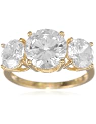 18k Yellow Gold Plated Sterling Silver Round Diamond Simulant Yesterday, Today, Tomorrow 3-Stone Ring, (7.58 cttw), Size 8