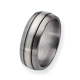 Contemporary Titanium and Sterling Inlay Brushed With Antiquing 8mm Band Size 8-14 - by Chisel