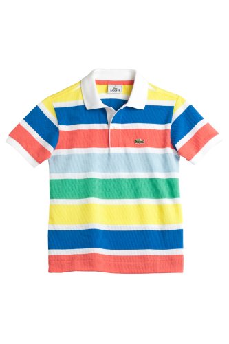 Lacoste Boy's Short Sleeve Multi-color Bold Stripe Pique Polo -White Multi (Size 10)