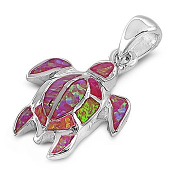 Sterling Silver & Pink Opal Sea Turtle Pendant
