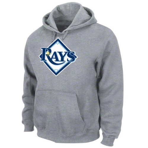Tampa Bay Rays Sweatshirt: Majestic Steel Heather Tek Patch Hooded Sweatshirt