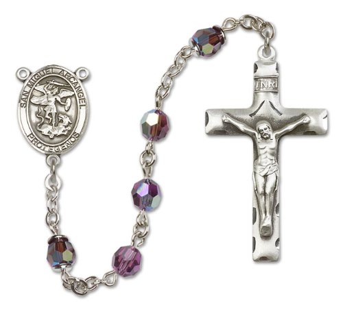 St. Michael the Archangel Patron Saint St. Sterling Silver Rosary w/Patron Saint Medal Center Catholic Religious Necklace Prayer w/Swarovski Austrian Tin Cut Crystal & Gemstone Beads Crucifix