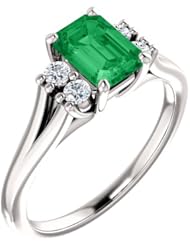 10K White Gold 7.00x5.00mm Emerald Cut Chatham Created Emerald and Diamond Ring -- LIFETIME WARRANTY
