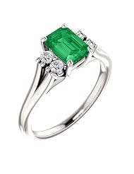 18K White Gold 7.00x5.00mm Emerald Cut Chatham Created Emerald and Diamond Ring -- LIFETIME WARRANTY