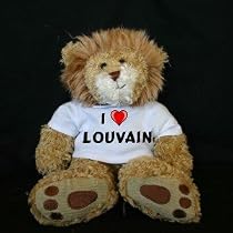 Plush Stuffed Lion (Sighin' Lion) toy with I Love Louvain t-shirt