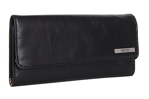 Kenneth Cole Reaction Womens Saffiano Clutch Wallet Trifold W Coin Purse (GLAZED BLACK)
